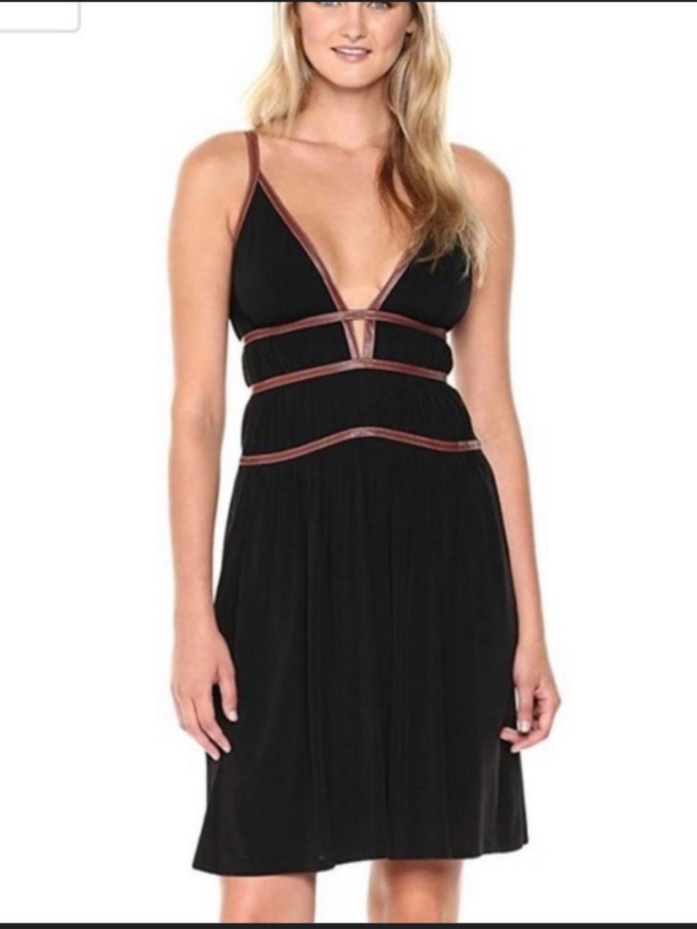 BCBG MaxAzria Lillie Black Pleated w/Faux Leather Buckle Detail Dress NWT 6